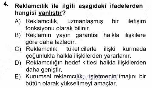 Halkla İlişkiler 2013 - 2014 Ara Sınavı 4.Soru