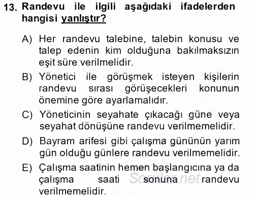 Yönetici Asistanlığı 2013 - 2014 Ara Sınavı 13.Soru