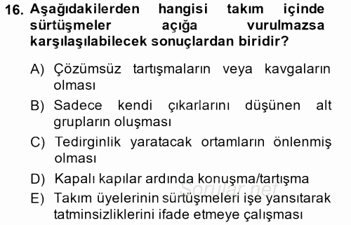 Yönetici Asistanlığı 2013 - 2014 Ara Sınavı 16.Soru