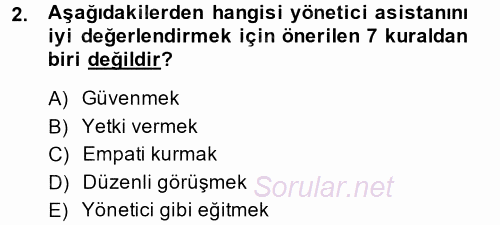 Yönetici Asistanlığı 2013 - 2014 Ara Sınavı 2.Soru