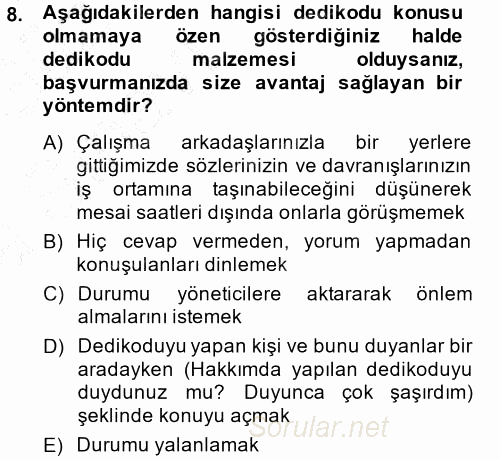 Yönetici Asistanlığı 2013 - 2014 Ara Sınavı 8.Soru