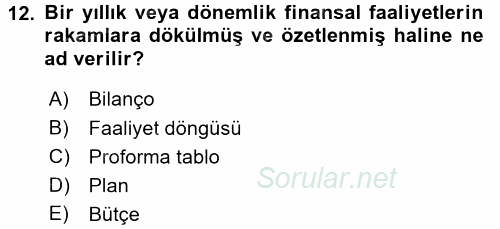 Finansal Yönetim 1 2016 - 2017 Dönem Sonu Sınavı 12.Soru