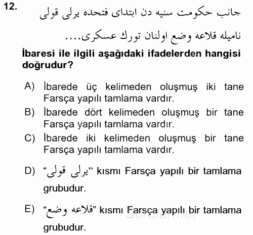 Osmanlı Türkçesi Grameri 2 2015 - 2016 Ara Sınavı 12.Soru