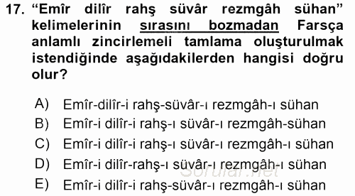 Osmanlı Türkçesi Grameri 2 2015 - 2016 Ara Sınavı 17.Soru