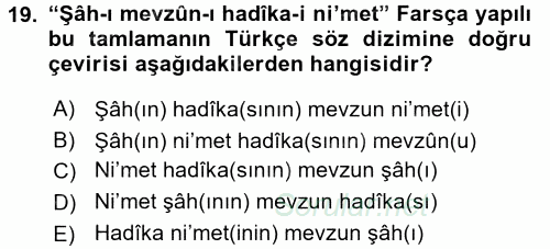Osmanlı Türkçesi Grameri 2 2015 - 2016 Ara Sınavı 19.Soru