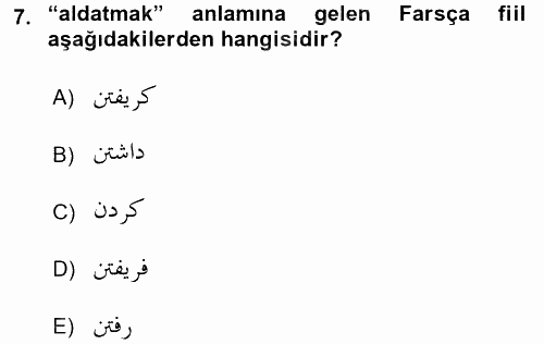 Osmanlı Türkçesi Grameri 2 2015 - 2016 Ara Sınavı 7.Soru