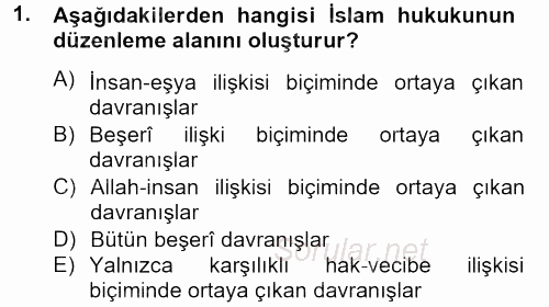 İslam Hukukuna Giriş 2012 - 2013 Dönem Sonu Sınavı 1.Soru