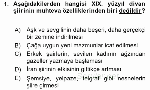 XIX. Yüzyıl Türk Edebiyatı 2016 - 2017 Ara Sınavı 1.Soru