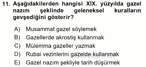 XIX. Yüzyıl Türk Edebiyatı 2016 - 2017 Ara Sınavı 11.Soru