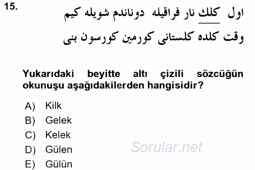 XIX. Yüzyıl Türk Edebiyatı 2016 - 2017 Ara Sınavı 15.Soru