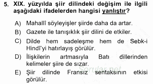 XIX. Yüzyıl Türk Edebiyatı 2016 - 2017 Ara Sınavı 5.Soru