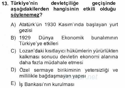 Türkiye Cumhuriyeti İktisat Tarihi 2013 - 2014 Ara Sınavı 13.Soru