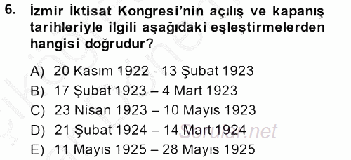 Türkiye Cumhuriyeti İktisat Tarihi 2013 - 2014 Ara Sınavı 6.Soru