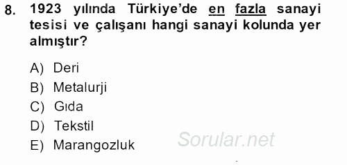 Türkiye Cumhuriyeti İktisat Tarihi 2013 - 2014 Ara Sınavı 8.Soru
