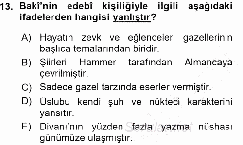 XVI. Yüzyıl Türk Edebiyatı 2015 - 2016 Ara Sınavı 13.Soru