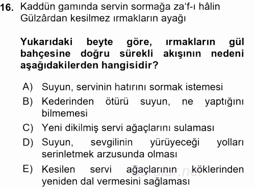 XVI. Yüzyıl Türk Edebiyatı 2015 - 2016 Ara Sınavı 16.Soru