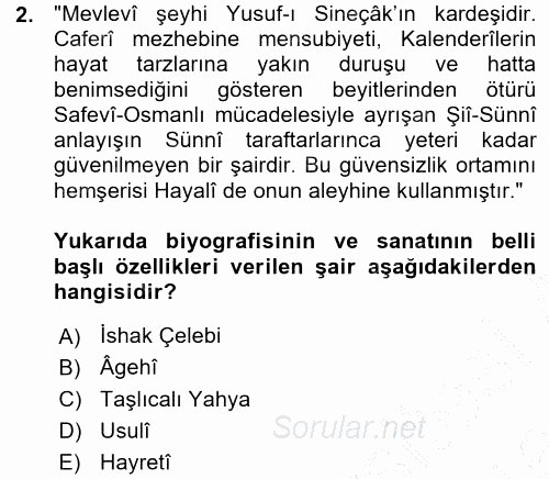 XVI. Yüzyıl Türk Edebiyatı 2015 - 2016 Ara Sınavı 2.Soru