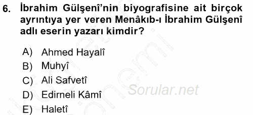 XVI. Yüzyıl Türk Edebiyatı 2015 - 2016 Ara Sınavı 6.Soru