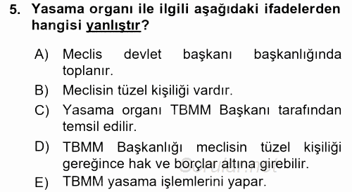 Türk Anayasa Hukuku 2015 - 2016 Dönem Sonu Sınavı 5.Soru