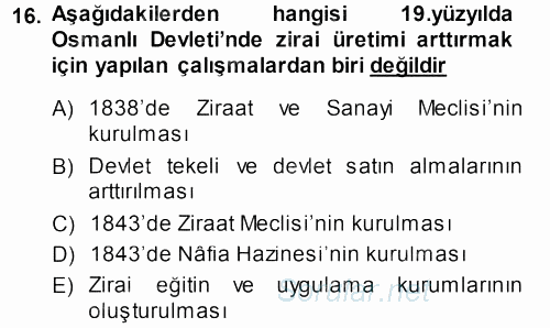 Osmanlı İktisat Tarihi 2013 - 2014 Ara Sınavı 16.Soru