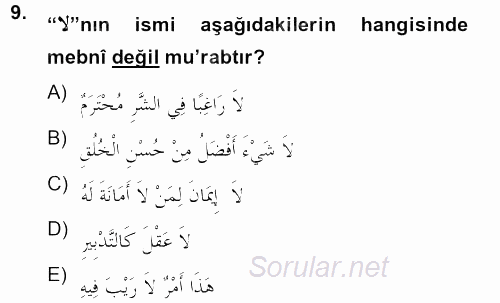 Arapça 4 2012 - 2013 Ara Sınavı 9.Soru