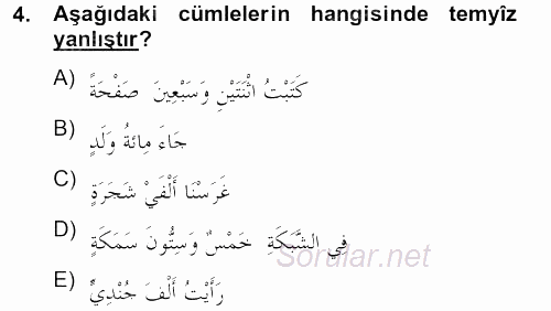 Arapça 4 2012 - 2013 Ara Sınavı 4.Soru