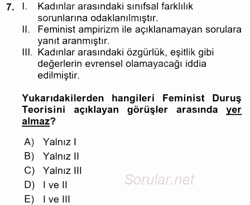Toplumsal Cinsiyet Çalışmaları 2016 - 2017 Ara Sınavı 7.Soru