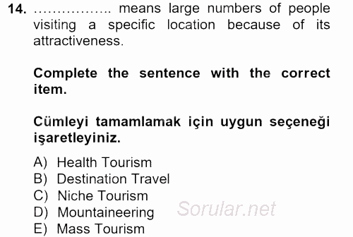 Turizm Için Ingilizce 2 2012 - 2013 Ara Sınavı 14.Soru