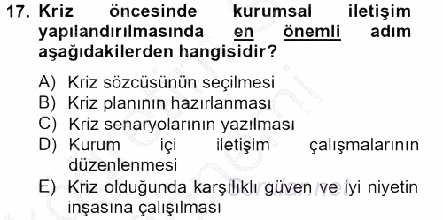 Halkla İlişkiler Yazarlığı 2012 - 2013 Dönem Sonu Sınavı 17.Soru