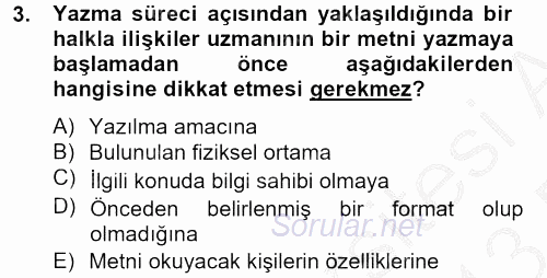 Halkla İlişkiler Yazarlığı 2012 - 2013 Dönem Sonu Sınavı 3.Soru