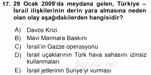 Türk Dış Politikası 2 2015 - 2016 Tek Ders Sınavı 17.Soru