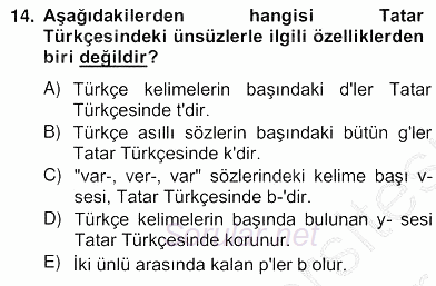 Çağdaş Türk Yazı Dilleri 2 2012 - 2013 Ara Sınavı 14.Soru