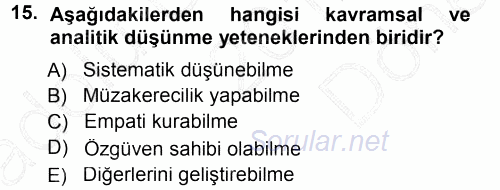 Yönetici Asistanlığı 2012 - 2013 Dönem Sonu Sınavı 15.Soru
