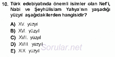 XVI-XIX. Yüzyıllar Türk Dili 2013 - 2014 Ara Sınavı 10.Soru