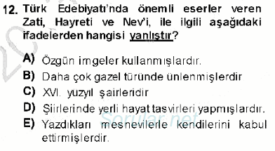 XVI-XIX. Yüzyıllar Türk Dili 2013 - 2014 Ara Sınavı 12.Soru