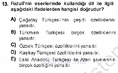 XVI-XIX. Yüzyıllar Türk Dili 2013 - 2014 Ara Sınavı 13.Soru
