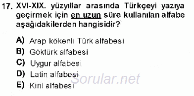 XVI-XIX. Yüzyıllar Türk Dili 2013 - 2014 Ara Sınavı 17.Soru