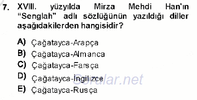 XVI-XIX. Yüzyıllar Türk Dili 2013 - 2014 Ara Sınavı 7.Soru