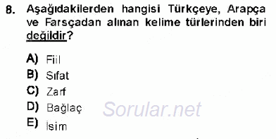 XVI-XIX. Yüzyıllar Türk Dili 2013 - 2014 Ara Sınavı 8.Soru