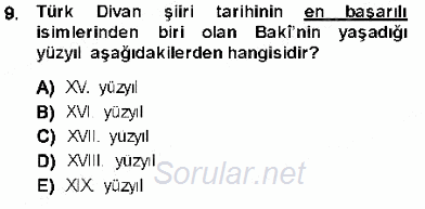 XVI-XIX. Yüzyıllar Türk Dili 2013 - 2014 Ara Sınavı 9.Soru