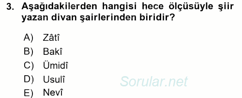XVI. Yüzyıl Türk Edebiyatı 2017 - 2018 Ara Sınavı 3.Soru