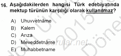Cumhuriyet Dönemi Türk Nesri 2015 - 2016 Dönem Sonu Sınavı 16.Soru