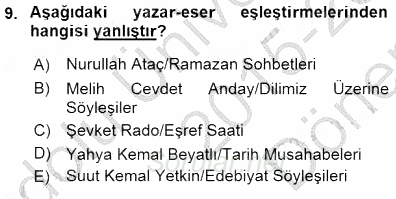Cumhuriyet Dönemi Türk Nesri 2015 - 2016 Dönem Sonu Sınavı 9.Soru