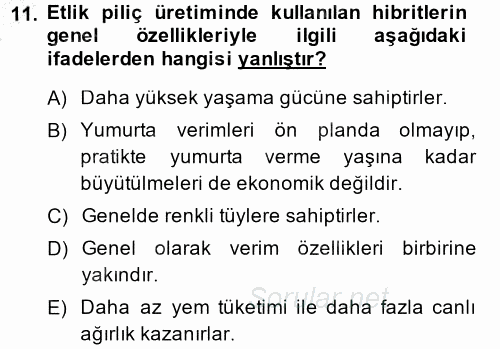 Temel Zootekni 2014 - 2015 Ara Sınavı 11.Soru