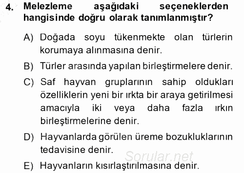 Temel Zootekni 2014 - 2015 Ara Sınavı 4.Soru