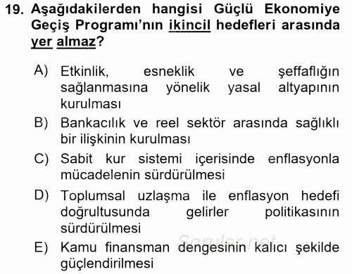 Türkiye Ekonomisi 2017 - 2018 Dönem Sonu Sınavı 19.Soru