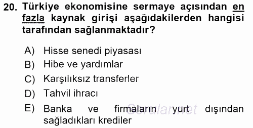 Türkiye Ekonomisi 2017 - 2018 Dönem Sonu Sınavı 20.Soru