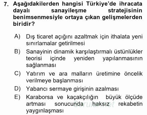Türkiye Ekonomisi 2017 - 2018 Dönem Sonu Sınavı 7.Soru