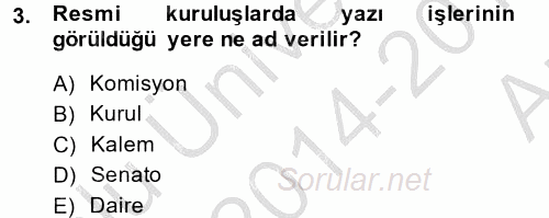 Kalem Mevzuatı 2014 - 2015 Ara Sınavı 3.Soru