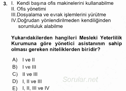Yönetici Asistanlığı 2015 - 2016 Dönem Sonu Sınavı 3.Soru